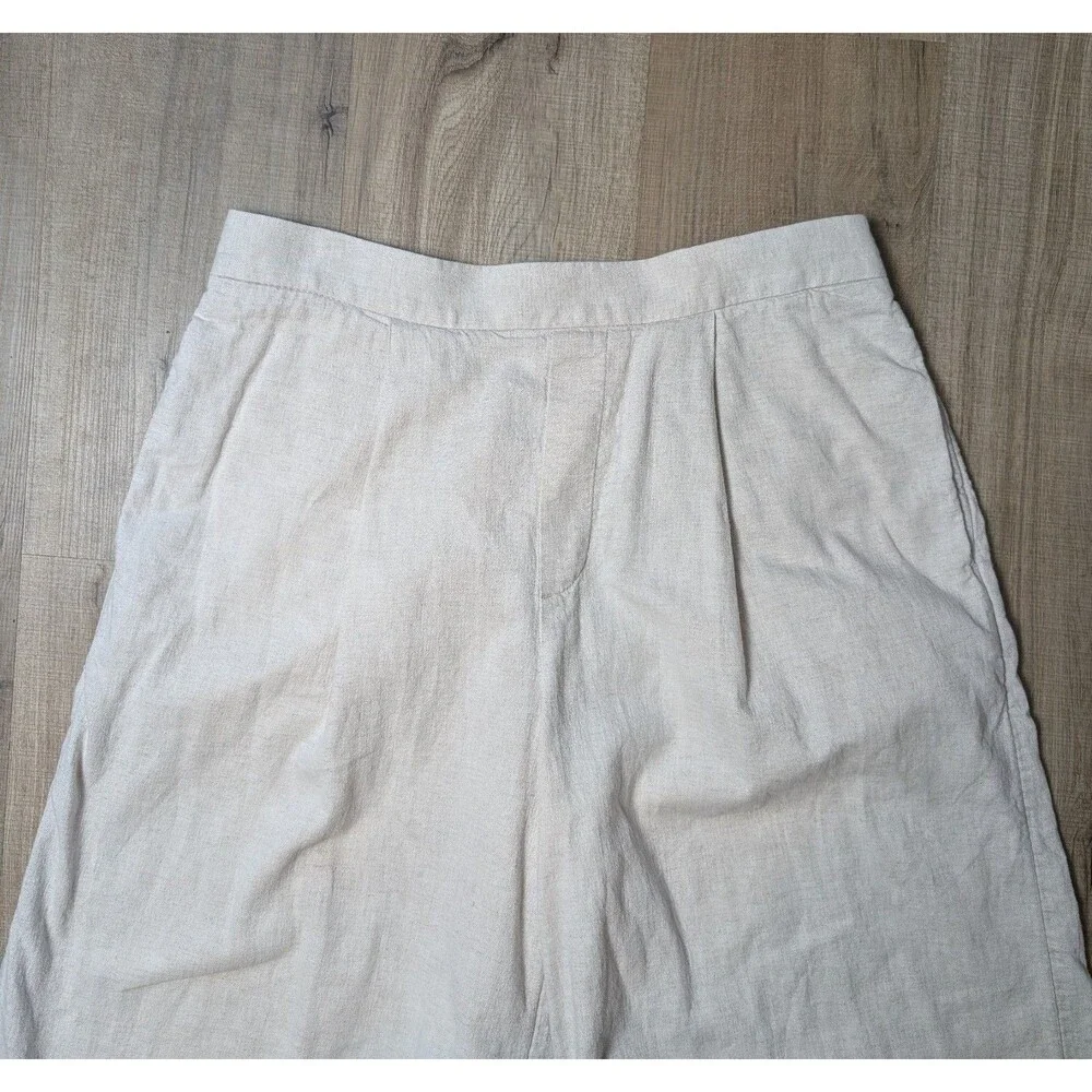 Banana Republic Size M Linen Blend Wide Leg Pants Cropped Flax Pleat Pockets